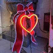 Red Heart LED Neon Sign Lamp, Battery Powered Valentine Decorative Wall Light Set of 2