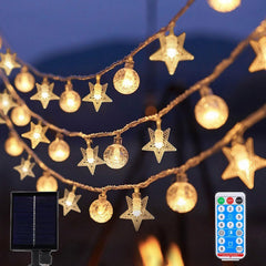 Solar String Lights Outdoor, 32ft with 80 LEDs, Solar Powered Star Lights, 8 Modes, Waterproof for Gardens, Patio, Landscape, and Xmas Tree Decorations (Multi-Coloured)