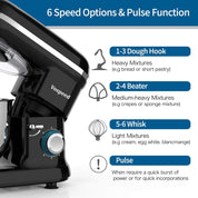 Food Mixer Dough Blender 6.2L 2000W Electric Stand Mixer – Cake Mixer with Bowl, Beater, Hook, Whisk & Spatula – Black