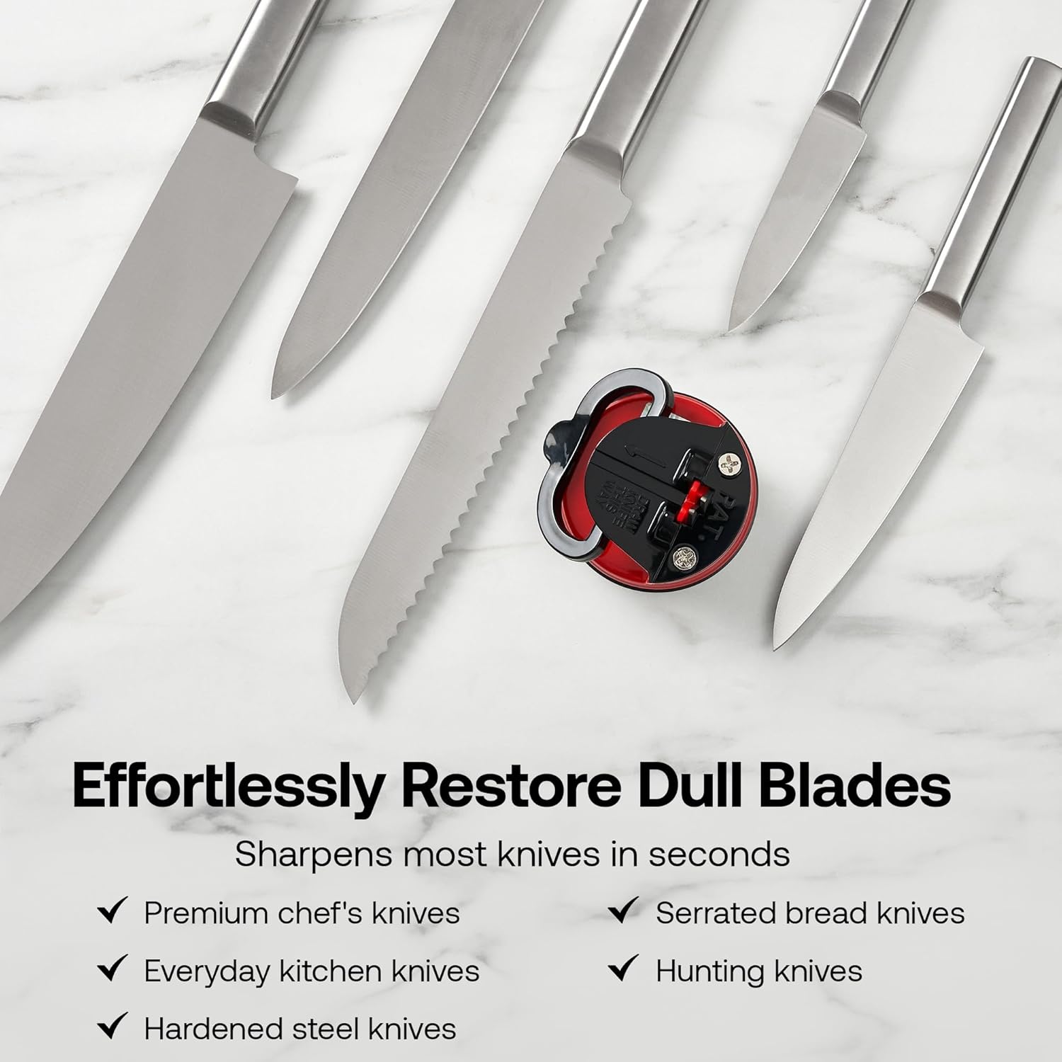 AnySharp Pro Metal Knife Sharpener – Hands-Free PowerGrip Suction | Sharpens All Knives | Hardened Steel & Serrated | Deep Red Finish