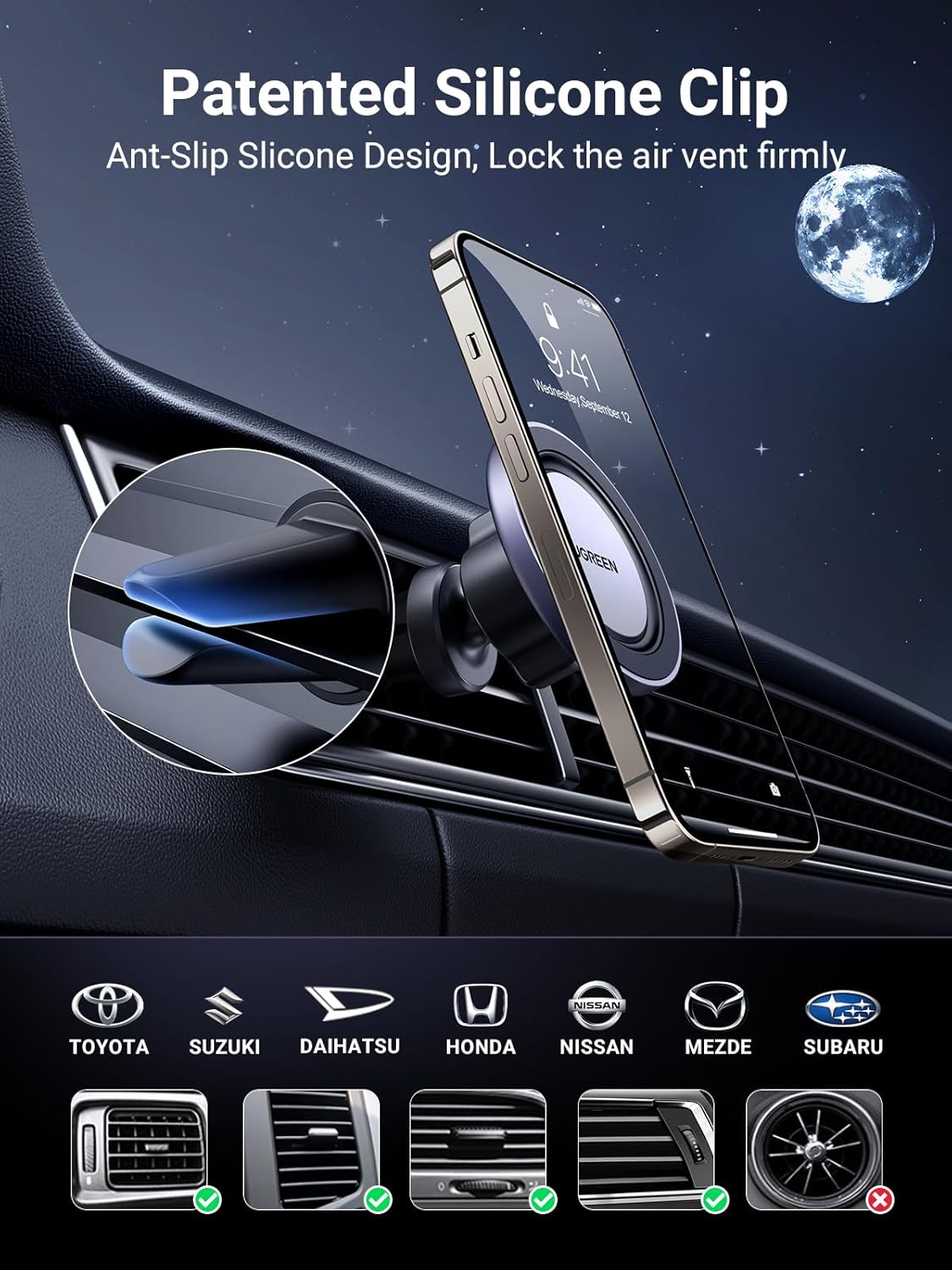UGREEN Magnetic Car Phone Mount for iPhone 17 Pro Max – Black