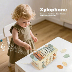 Vanplay Montessori Wooden Toy 7-in-1 – Hammer, Xylophone & Fishing Game for Toddlers