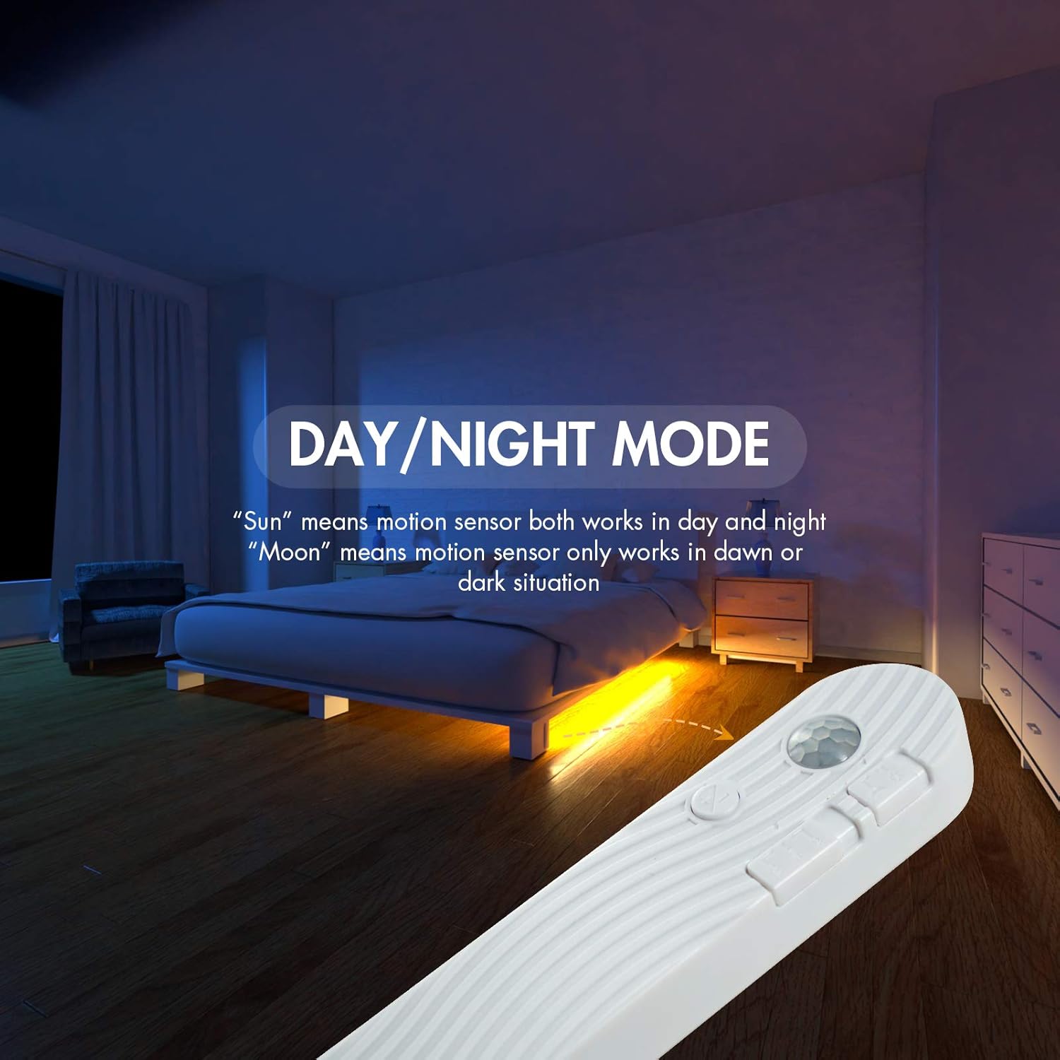 Motion Sensor LED Strip Light 1M Rechargeable Dimmable Warm White