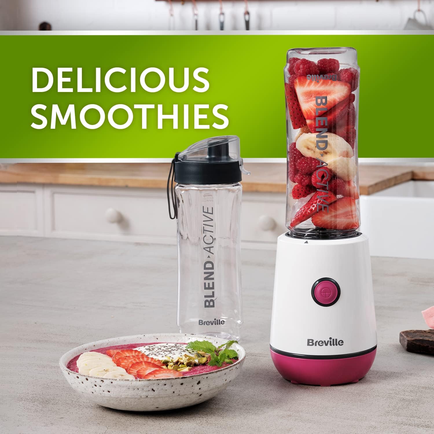 Blend Active Personal Blender & Smoothie Maker 350W | 2 Portable 600ml Bottles with Leak-Proof Lids | White & Pink