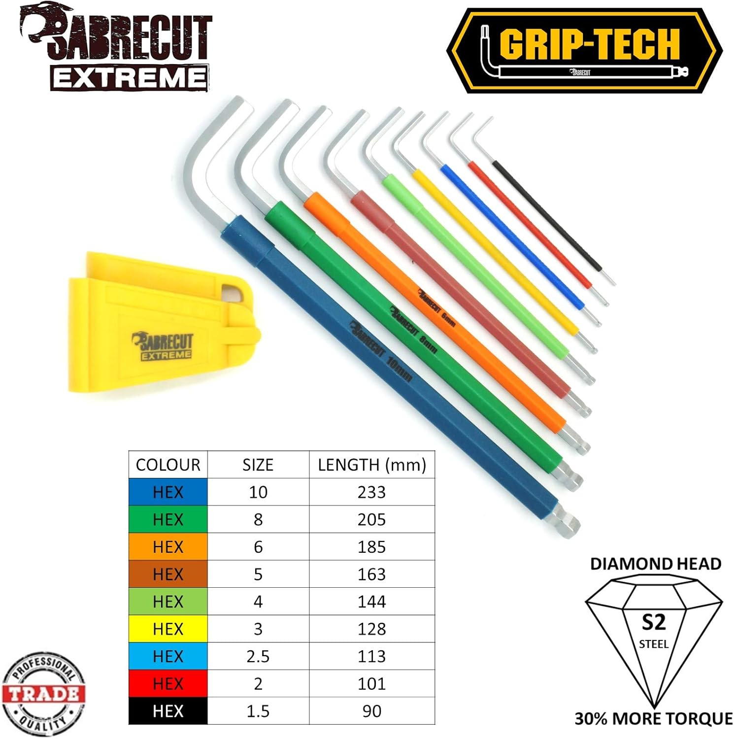 Extra Long Diamond Hex Allen Key Set 1.5–10mm