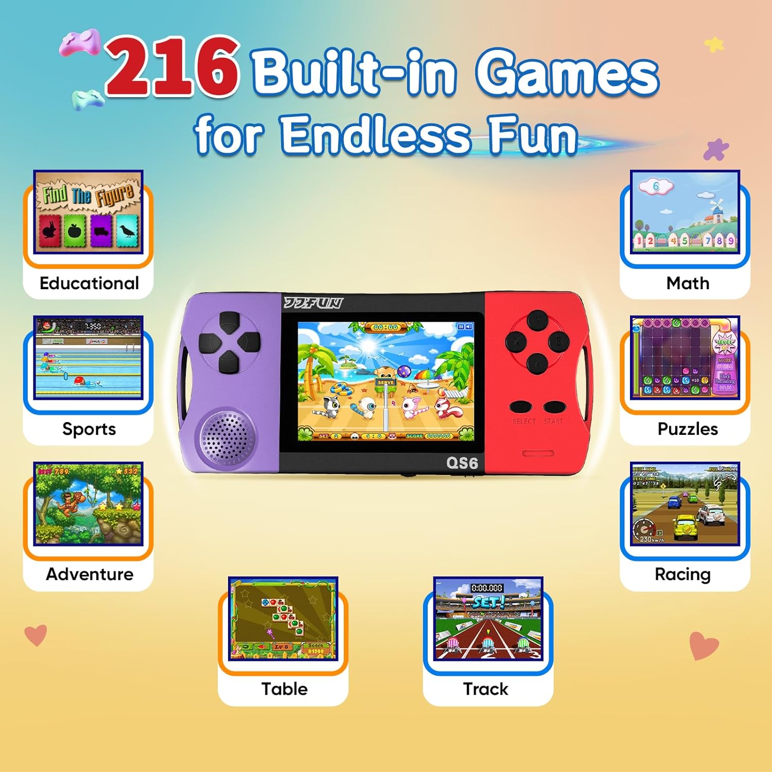 16-Bit Handheld Game Console – 216 Retro Games, 3.2" IPS Screen, Rechargeable for Kids