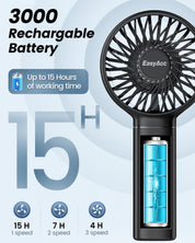 Mini Handheld Fan 3000mAh USB Rechargeable Portable Fan