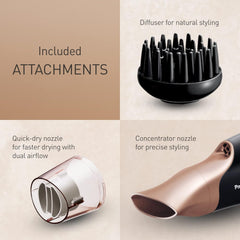 Nanoe Hair Dryer Rose Gold – Quick Dry with Diffuser & Styling Nozzle, Shine Boost, Gift for Women