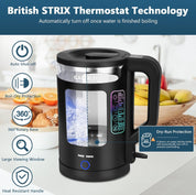 GABERLEE Electric Kettle 1.7L Glass Quiet Boil, 3000W Fast Heat, LED, Keep Warm