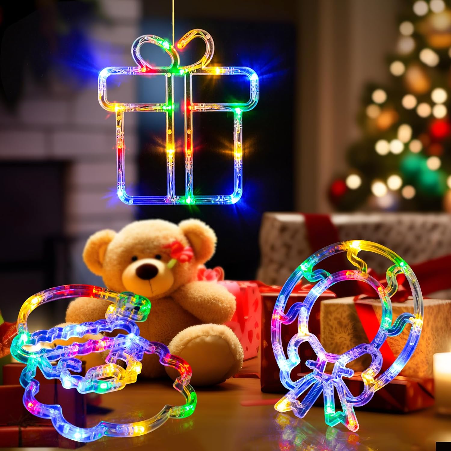 LOL 3 Pack Christmas Window Lights - Wreath, Gift Box & Santa - Battery Operated