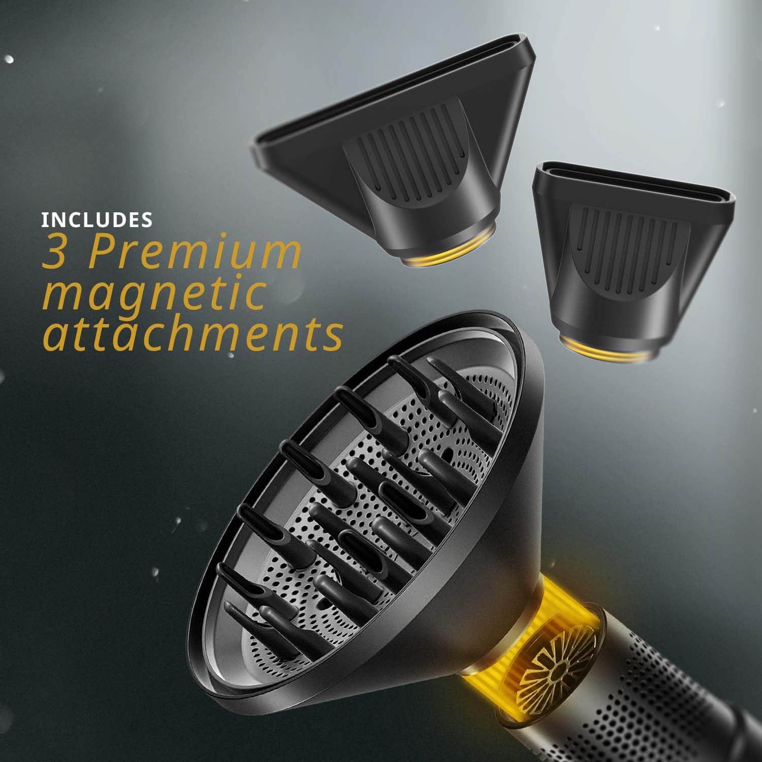 Vanquish Hair Dryer – Lightweight, Quiet, LED, 3 Speeds, Cool Dry, 3 Attachments