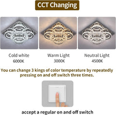 Modern Crystal LED Chandelier, 5-Ring Square Flush Mount Ceiling Light