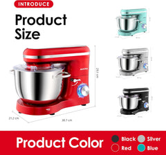 Stand Mixer 6.2L 1400W Tilt-Head Electric Food Mixer with Dough Hook, Whisk & Beater – 2-Layer Red Coating – Red