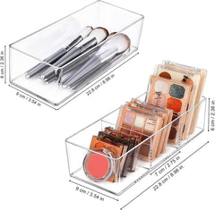 2PK Acrylic Cube Makeup Organizer with 1 & 3 Compartments for Vanity & Drawer