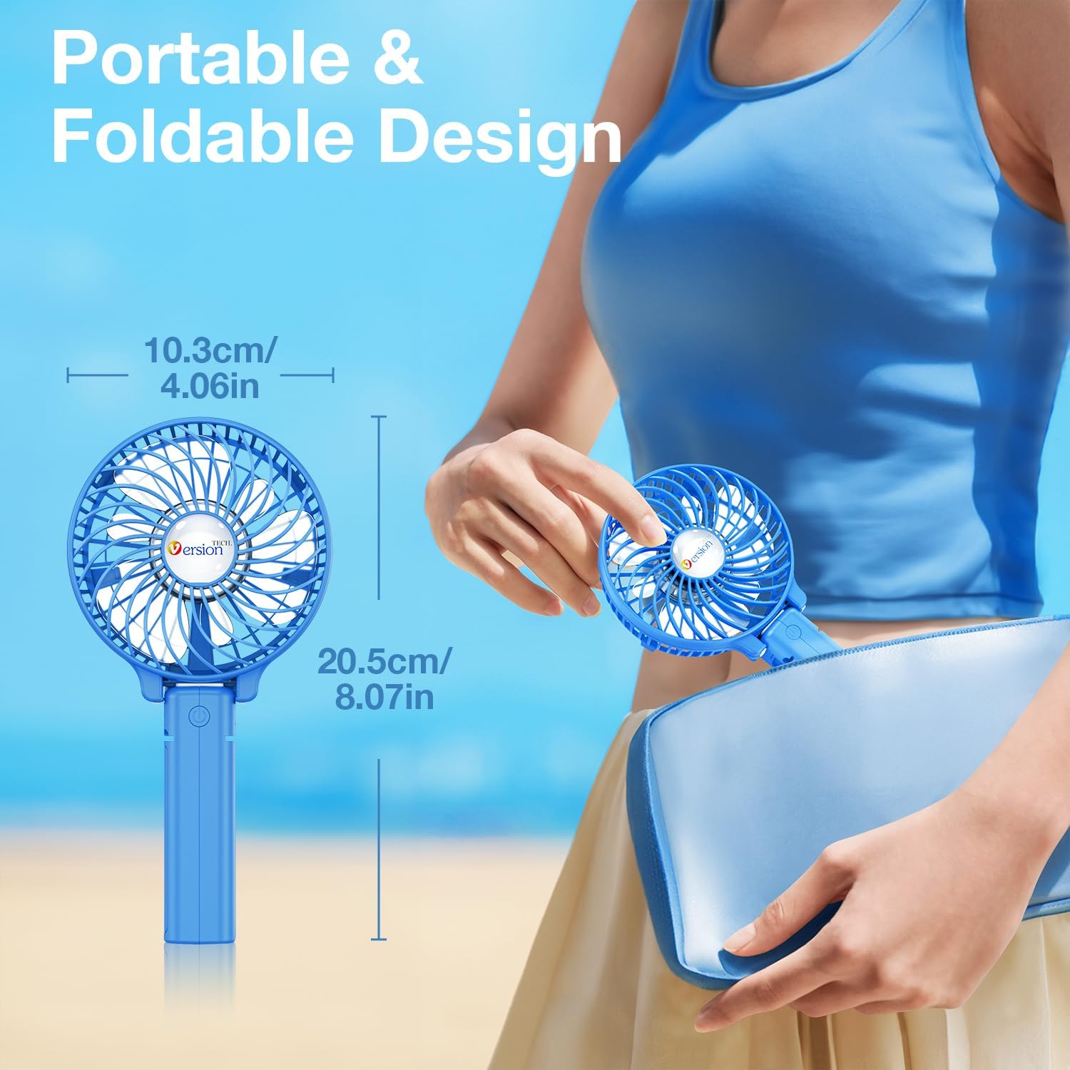 Mini Foldable USB Handheld Desk Fan 3 Speed Blue – KfDirect