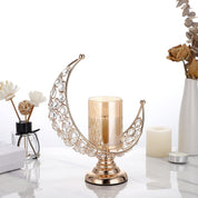 Moon Shape Crystal Tea Light Candle Holder with Detachable Shade – Gold Metal Table Centerpiece for Home, Wedding & Party Decor