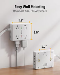 10Ft Extension Cord Surge Protector Power Strip – 8 Outlets & 4 USB (2 USB-C) for Home, Office