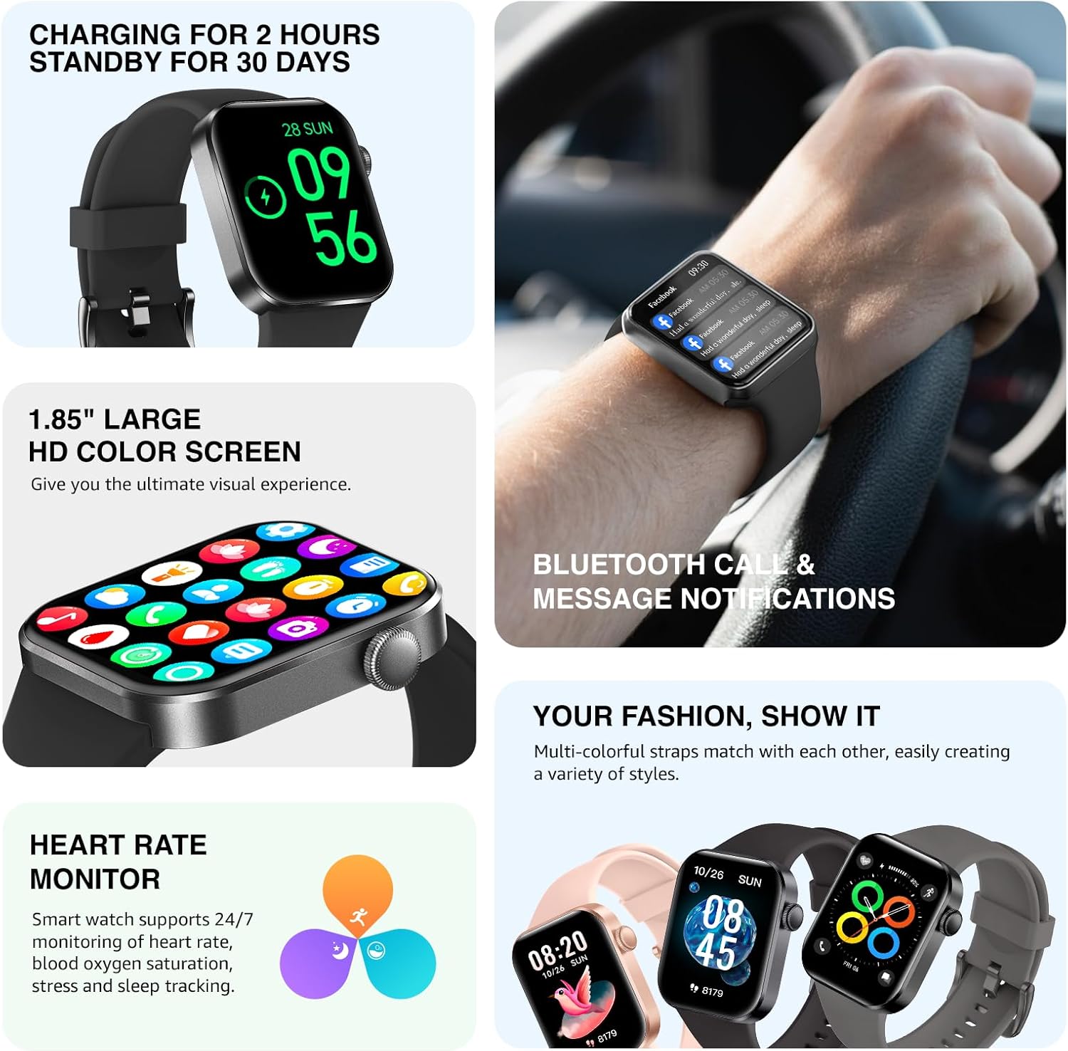 Smart Watch for Women Men with Call Function, 1.85" Touchscreen, Fitness Tracker