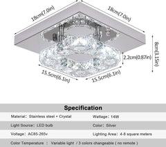 Modern Square K9 Crystal LED Chandelier Flush Mount Ceiling Light