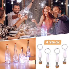 Wine Bottle Light, Rechargeable USB Cork Light Fairy Led String Light Lamp for Bottle DIY Party Wedding Home Christmas Decor (4 Pcs, White)