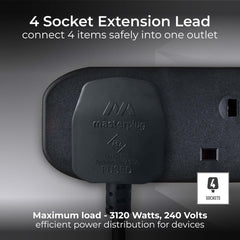 Four Socket Extension Lead 2m 13A Black