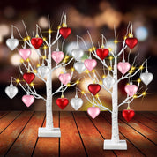 24 Inch Lighted Valentine Heart Tree, Pre-Lit Birch Style Table Décor with Heart Ornaments