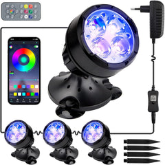 Pond Lights with APP&Remote Control, RGB Underwater Spot Light, IP68 Waterproof Foutain Submersible Lights for Garden/Aquarium/Fish Pond(Set of 4 Lights)