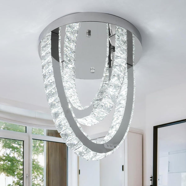 Modern LED Crystal Ceiling Light – Flush Mount Chandelier with 3 Color Modes (3000K/4500K/6000K), Elegant Pendant Fixture for Home