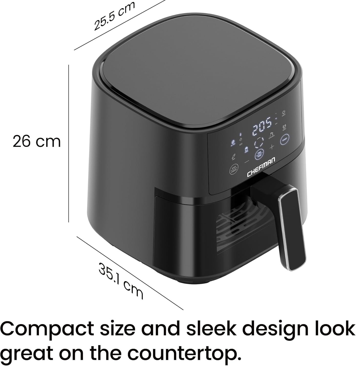 Air Fryer 3.75L – Compact Hi-Fry Technology for Crisp Results, Easy-View Window, 4 Presets, Touch Controls – Black