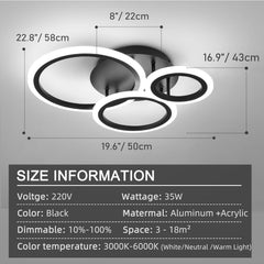 Ceiling light fixture with dimensions and technical specifications on a gray background