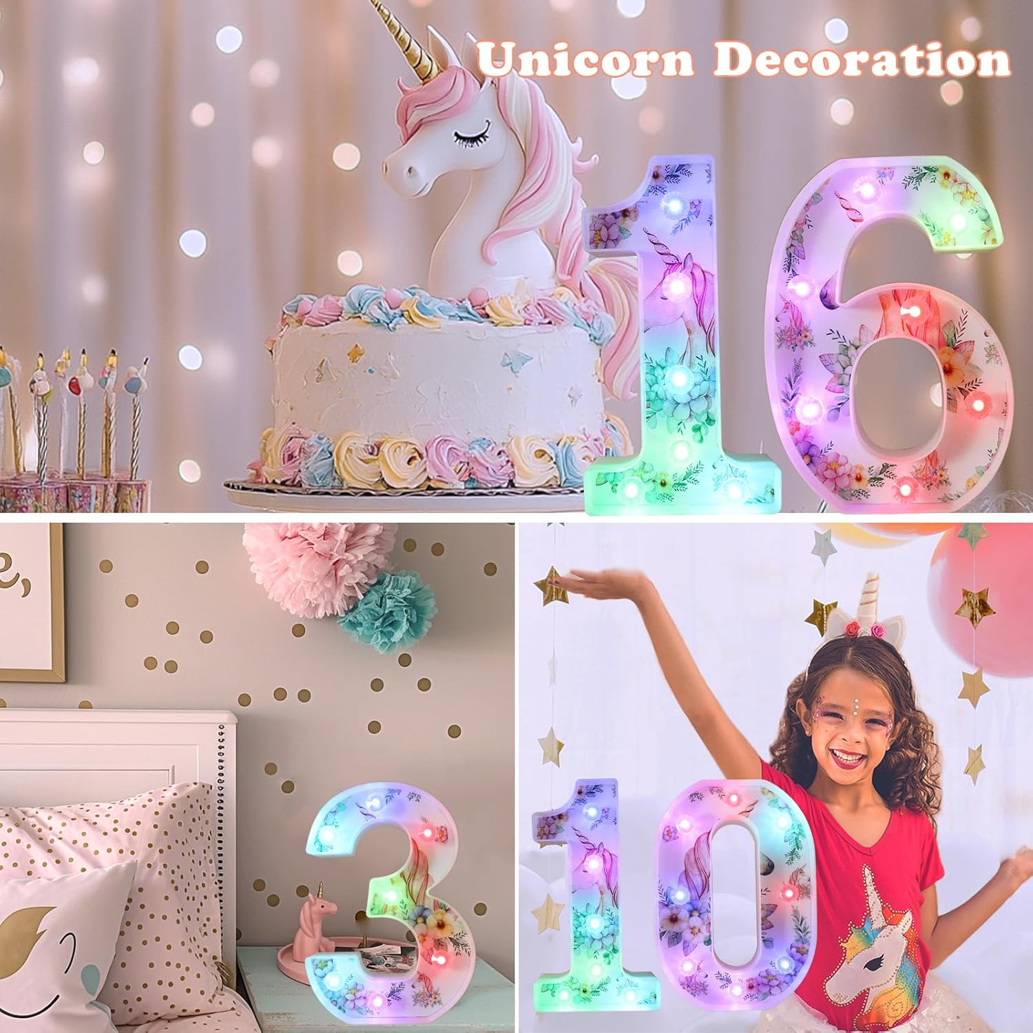 Unicorn LED Number Lights 40 Color Changing Remote