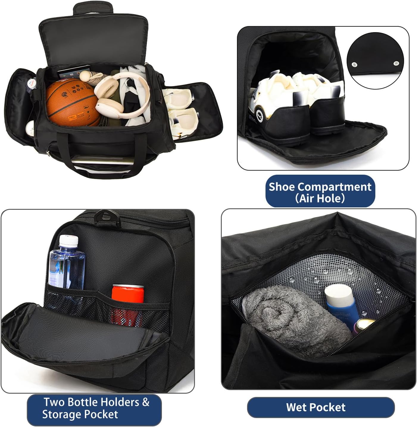 Waterproof Gym Duffel Bag with Shoe Compartment & Wet Pocket for Men and Women