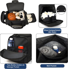 Waterproof Gym Duffel Bag with Shoe Compartment & Wet Pocket for Men and Women