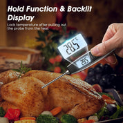 Instant Read Meat Thermometer with Backlight LCD - Silver