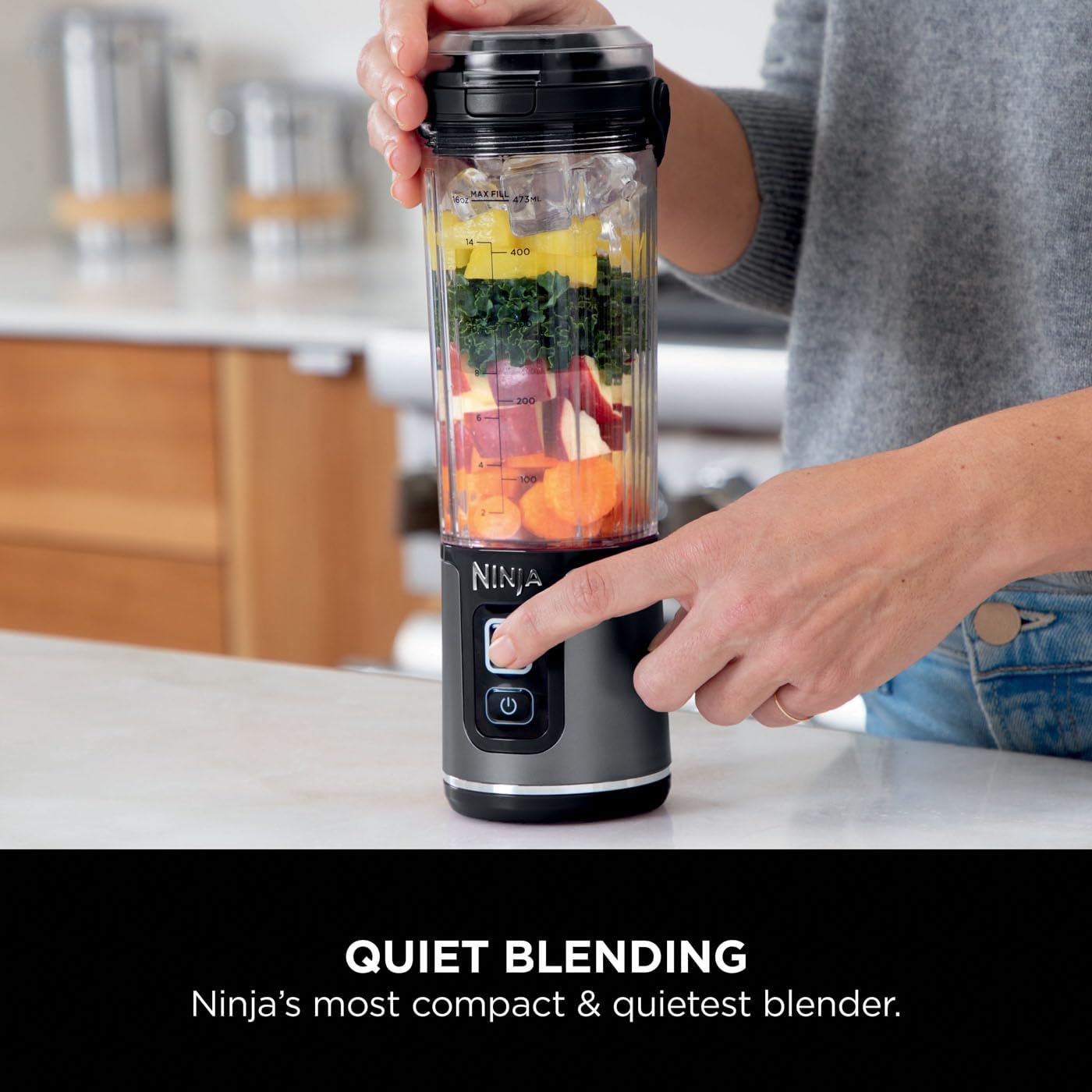 Blast Portable Blender 530ml – Leakproof Lid & Sip Spout – Powerful Cordless Mini Blender – Rechargeable – Black