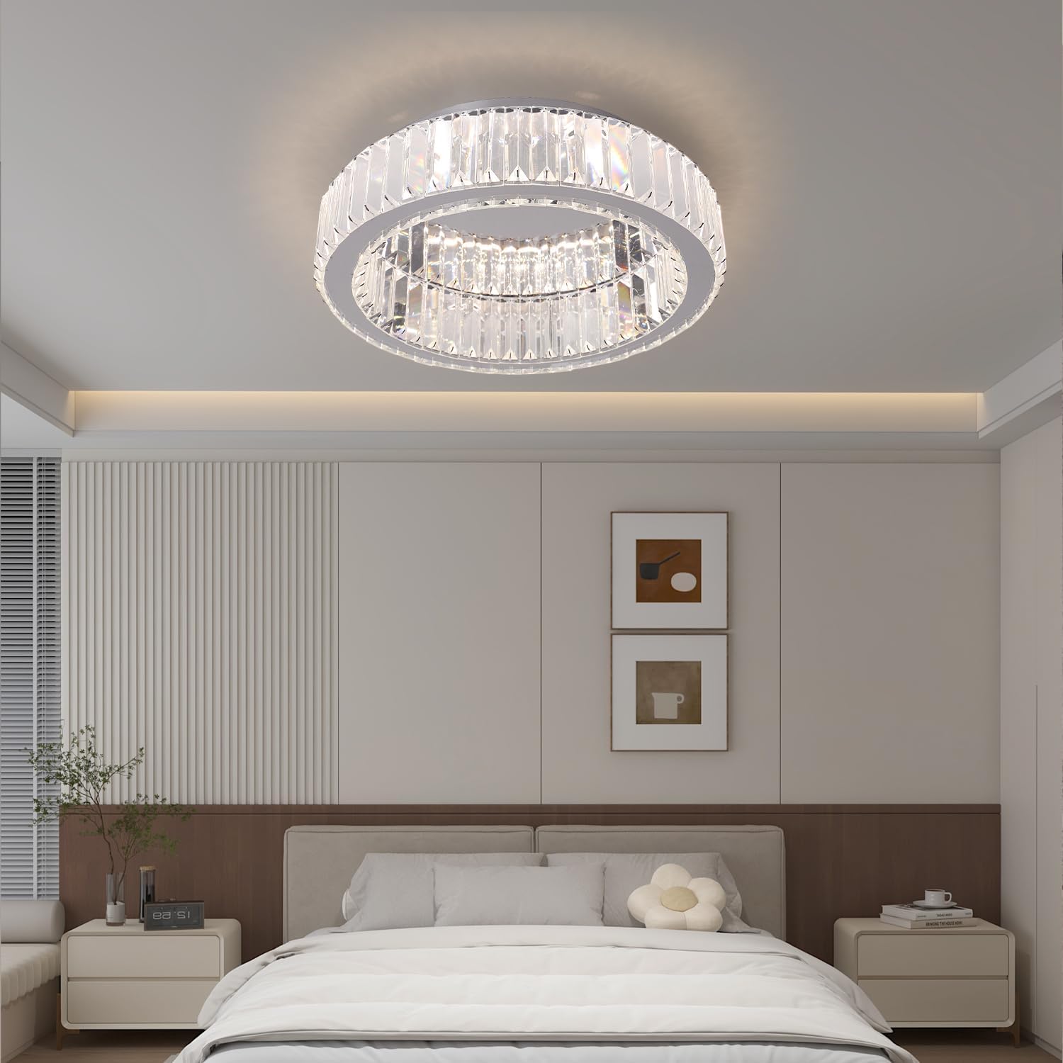 Modern Crystal Ceiling Light LED Chandelier Flush Mount with Remote