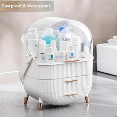 Portable Waterproof Makeup Organizer with Lid – Dustproof Skincare Storage Case for Vanity