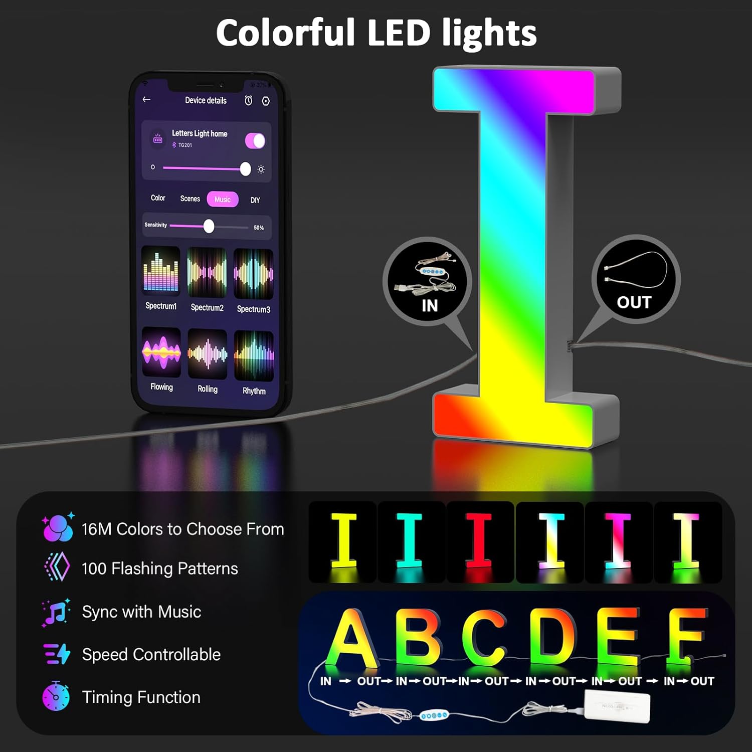 LED Light Up Letter I – USB Colour Changing Night Light with APP Control, Alphabet Sign for Wall or Table, Gift for Girls, Teens, Mum – Birthday, Christmas, Home Decor