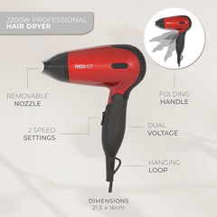 1200W Travel Hair Dryer – Folding Handle, Dual Voltage, Compact & Light