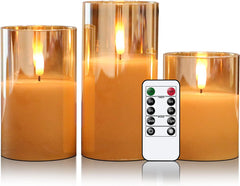 Gray Glass LED Candles with Remote – Battery Operated, Flickering Flameless, 3-Pack for Home Decor (D3