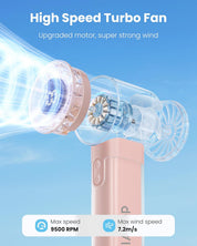 Gaiatop Portable Handheld Turbo Fan, 1-100 Adjustable High Speeds, 3-20Hrs Cooling Times, 4800mAh USB Rechargeable Portable Small Hand Fans with Lanyard for Outdoor, Travel, Home, Office, Pink