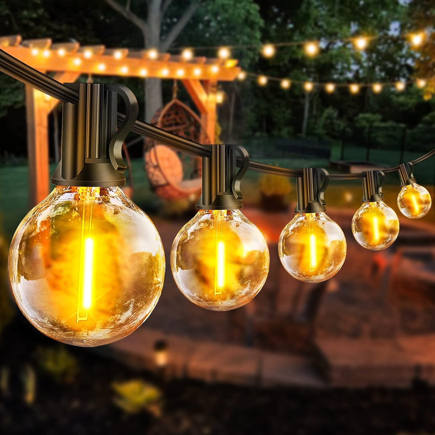 Festoon Lights Outdoor Mains Powered - 33Ft 10m G40 Garden String Lights with Shatterproof LED Bulbs Waterproof for Outside Patio Gazebo Pergola Backyard