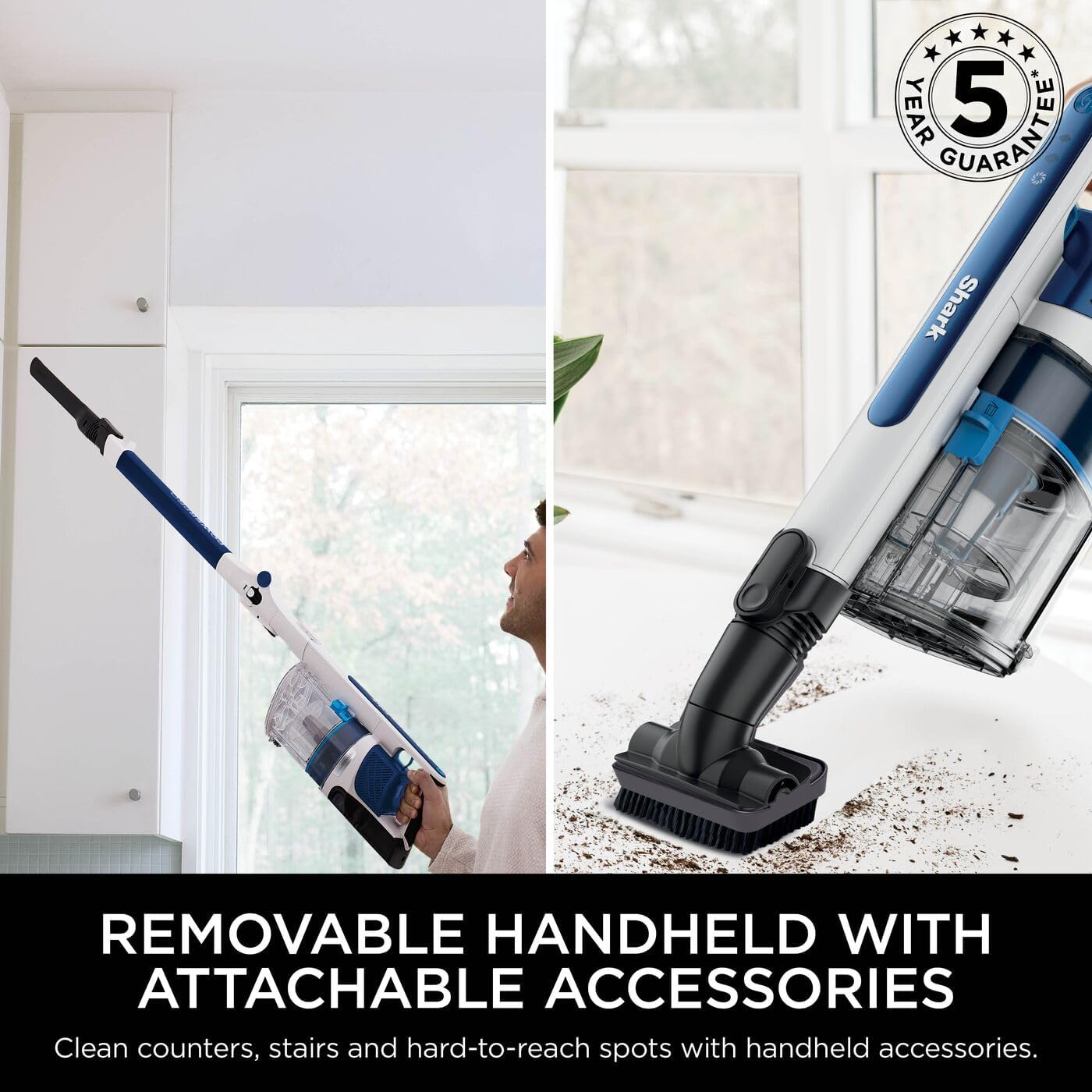 Shark PowerPro Cordless Stick Vacuum Cleaner, Lightweight Flexible Vacuum with Floor Detect & Anti-Hair Wrap Technology, Anti-Allergen Complete Seal, Handheld Mode, Navy Metallic