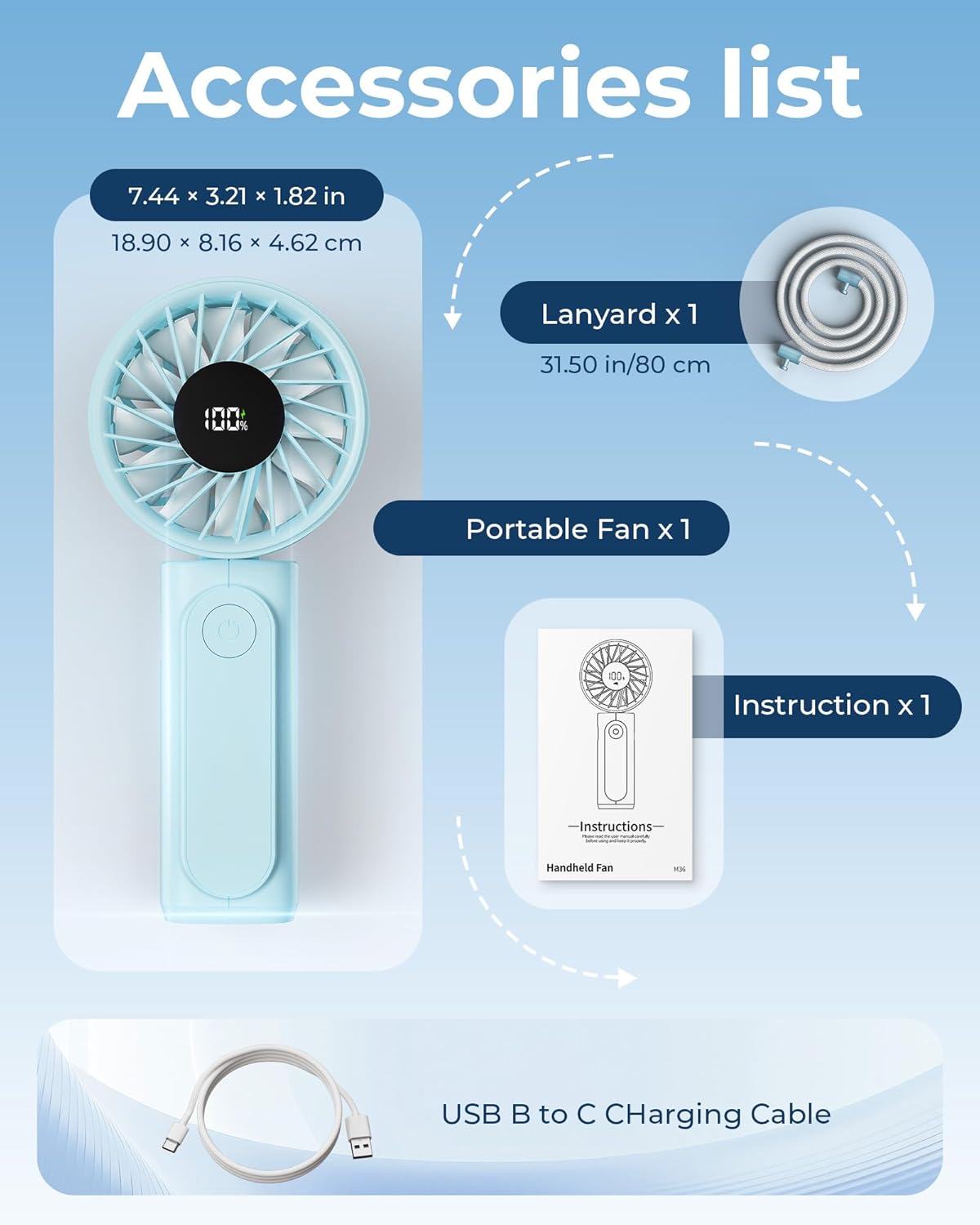 Handheld Fan, Portable Fan with 4000mAh Rechargeable Battery, LED Display Hand Fan with 6 Speeds, Mini Fan 180° Foldable for Home Office Travel Outdoor Bedroom