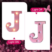 Pink LED Letter J Light – Warm Battery-Powered Night Light