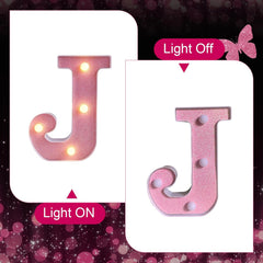 Pink LED Letter J Light – Warm Battery-Powered Night Light