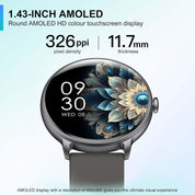 Smart Watch 1.43" AMOLED – Bluetooth Calls, Fitness Tracker, Heart & Sleep Monitor, IP68