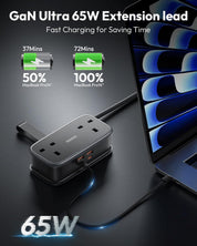 65W Travel Extension Lead with 2 Outlets & 4 USB (2 Type-C) – Cruise & Hotel Essential
