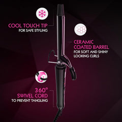 Curling Tong Hair Styling Tool – Ceramic Curling Wand with Swivel Cord & Cool Tip