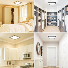 22cm Black LED Ceiling Light, 18W 1950LM Modern Square Flush Mount Fixture, Waterproof 3000K/4000K/6500K Lamp for Bathroom, Kitchen, Hallway, Bedroom, Porch, Toilet